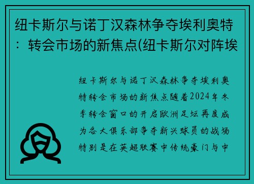 纽卡斯尔与诺丁汉森林争夺埃利奥特：转会市场的新焦点(纽卡斯尔对阵埃弗顿)